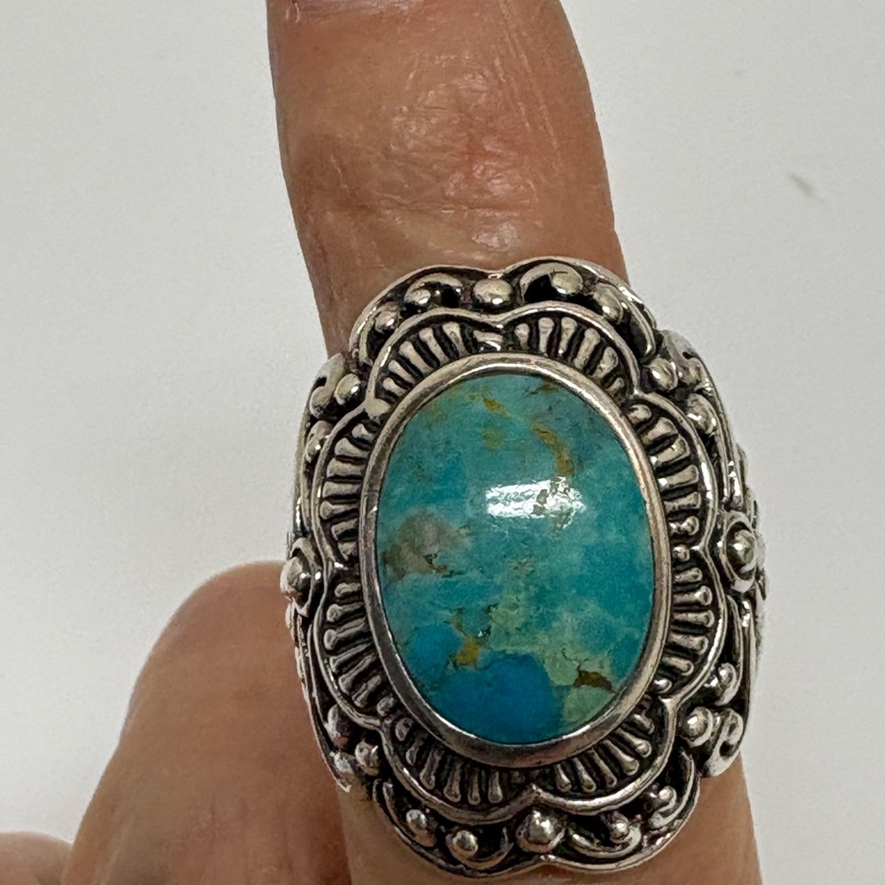 Very Large Turquoise Silver Statement Ring - image 8